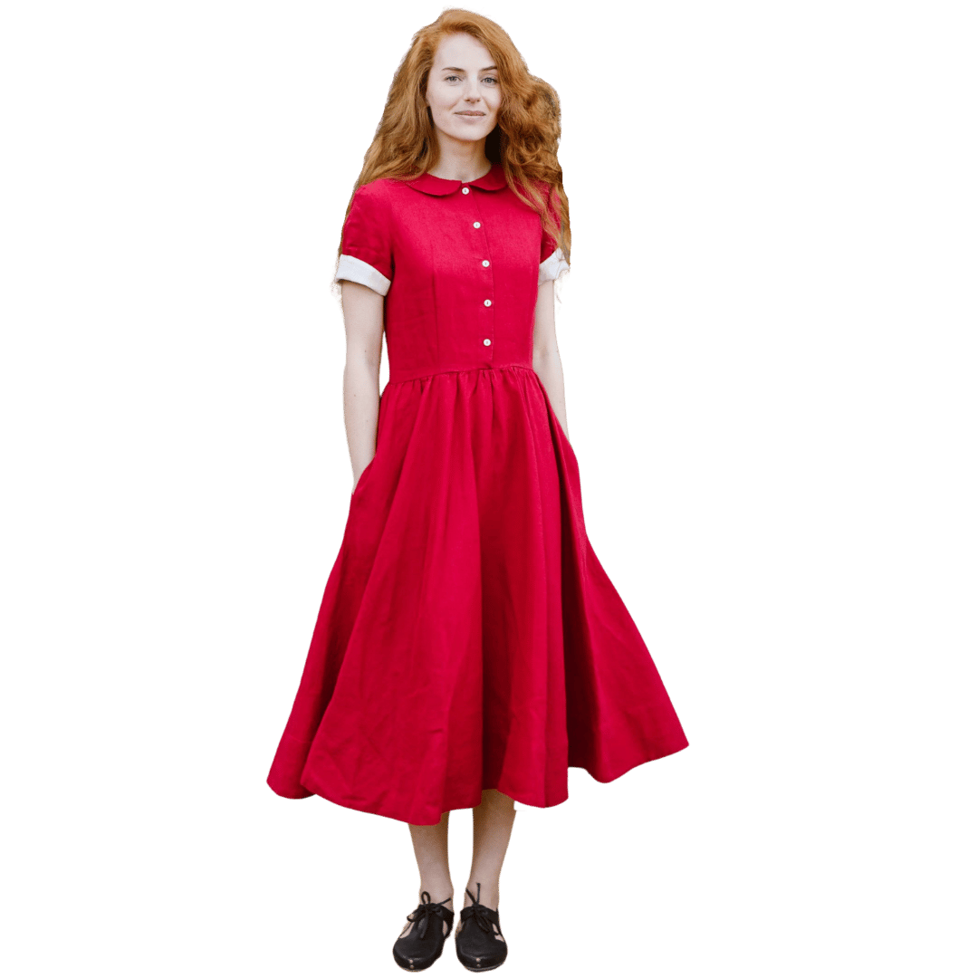 Lněné šaty Classic Red Poppy