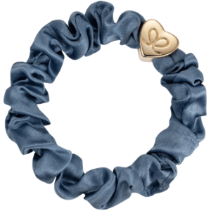 byEloise - Hedvábná gumička Scrunchie se zlatým srdcem - Faded Denim