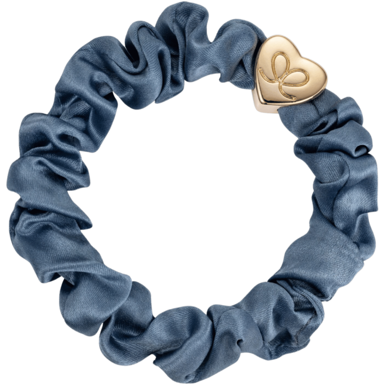 byEloise - Hedvábná gumička Scrunchie se zlatým srdcem - Faded Denim