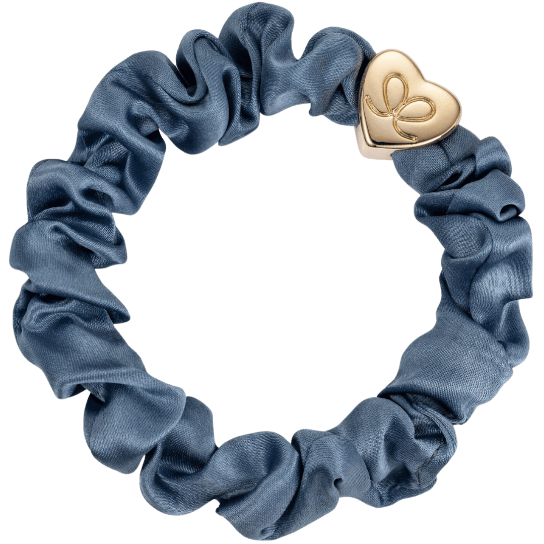byEloise - Hedvábná gumička Scrunchie se zlatým srdcem - Faded Denim