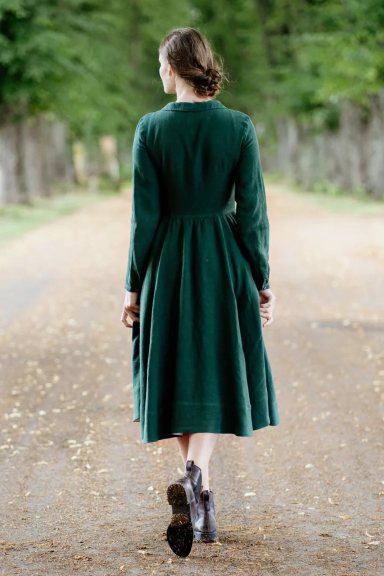 SON DE FLOR lněné šaty Classic Evergreen