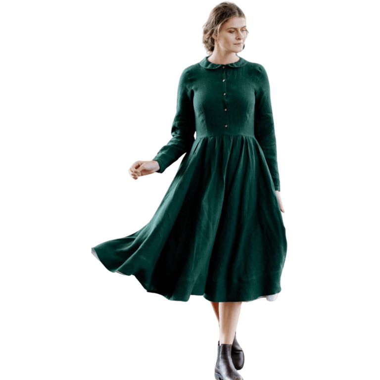 SON DE FLOR lněné šaty Classic Evergreen