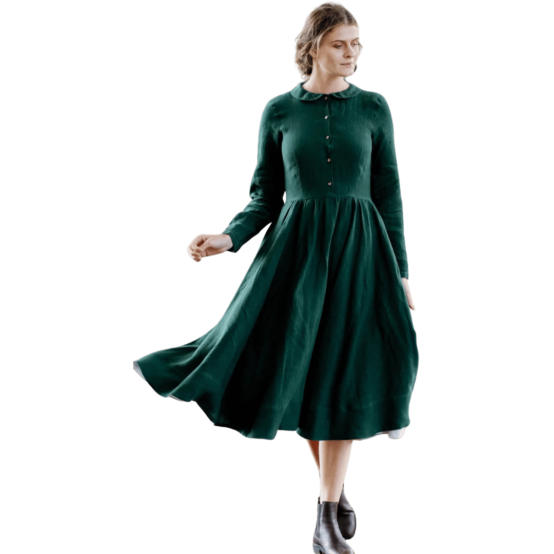 SON DE FLOR lněné šaty Classic Evergreen