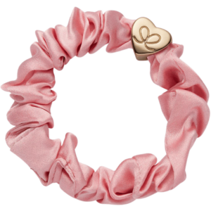 Hedvábná gumička Scrunchie se zlatým srdcem - Rose Tan