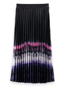 SCOTCH & SODA černá plisovaná midi sukně s batikou