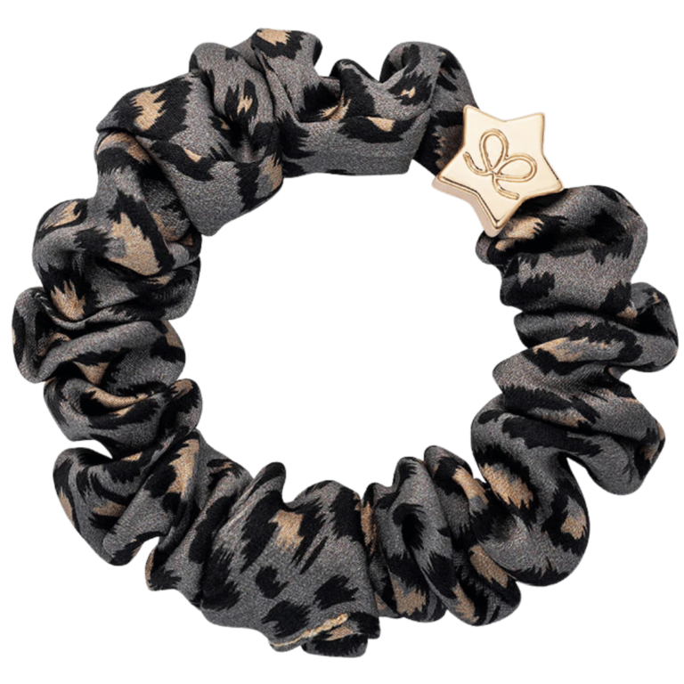 byEloise Gold Star Silk Scrunchie - Grey Leopard