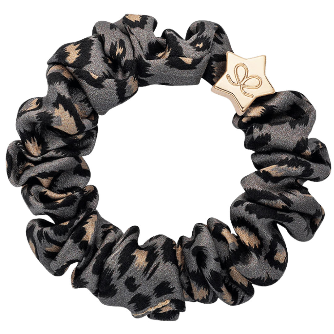 byEloise Gold Star Silk Scrunchie - Grey Leopard