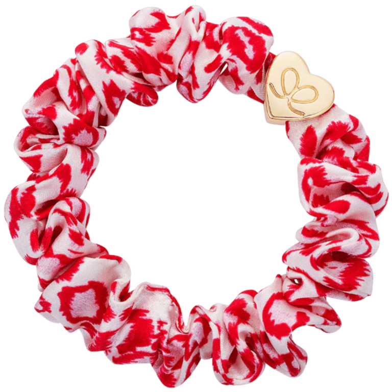 byEloise Gold Heart Silk Scrunchie - Red Leopard