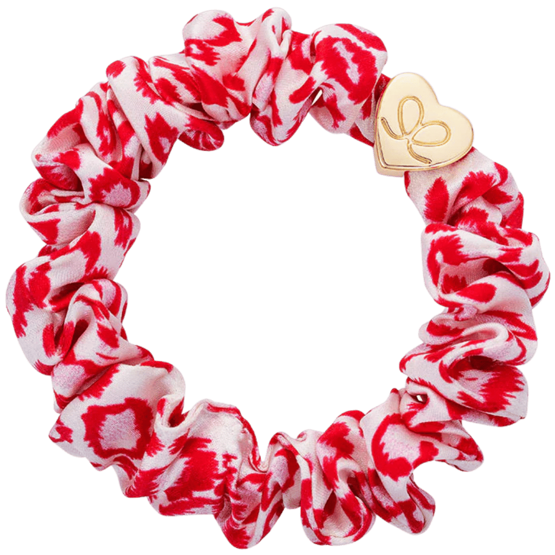 byEloise Gold Heart Silk Scrunchie - Red Leopard