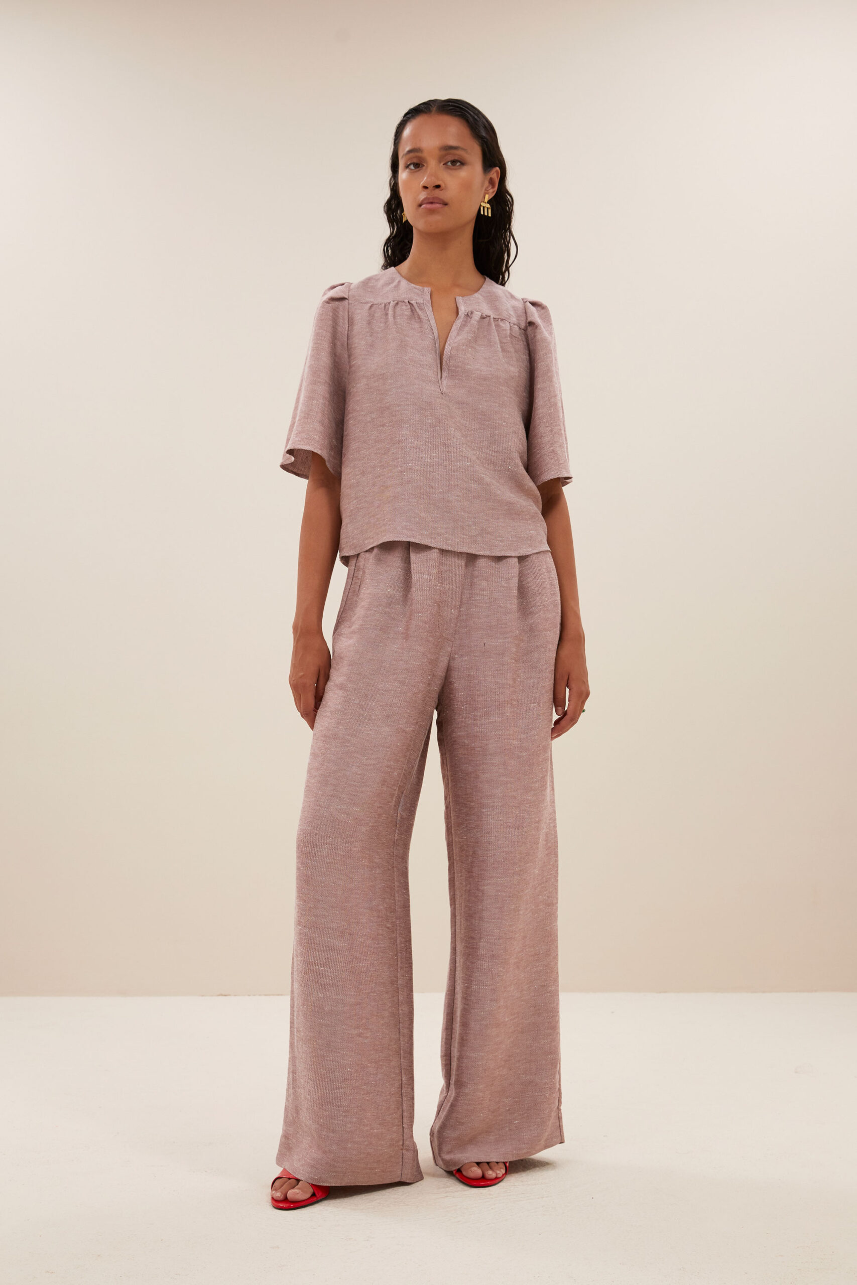 Metalické kalhoty Benji Gloss Pants - Mellow Rose