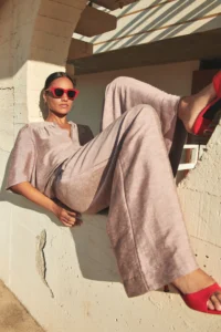 Metalické kalhoty Benji Gloss Pants - Mellow Rose