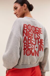 šedá mikina s nápisem bibi boogie nights sweater | grey melee